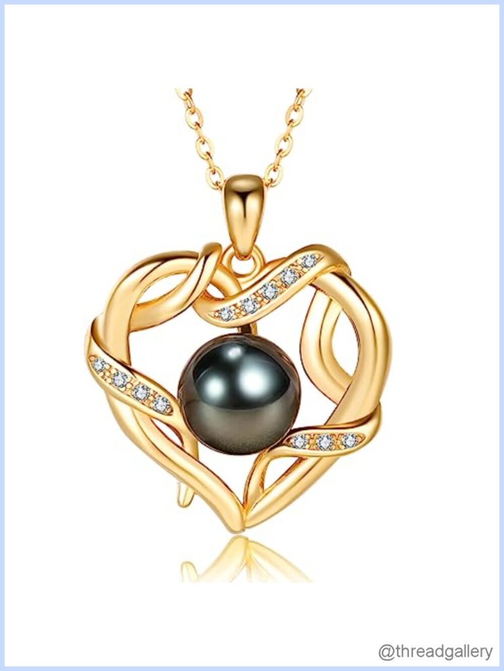 Tahitian Black Pearl Pendant Necklace 18K Gold Plated 925 Sterling Silver